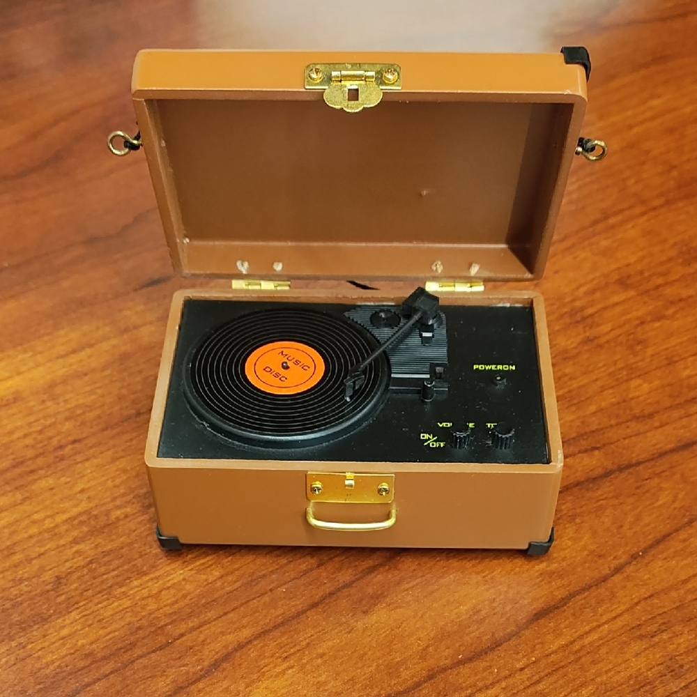 Vintage Style Miniature Brown Record Player Music Box